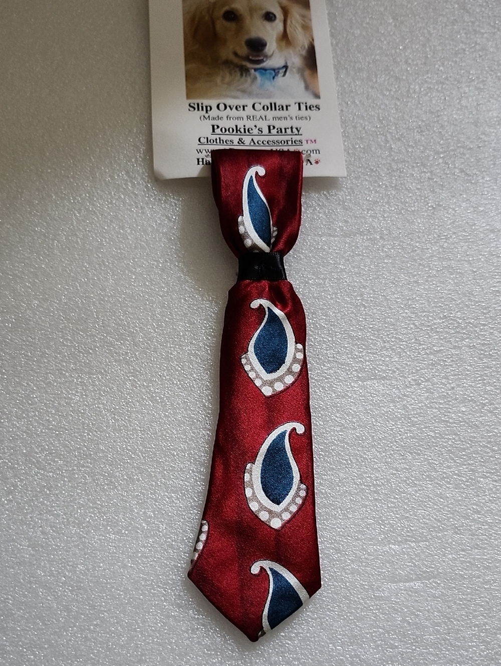 Hand Crafted Red and Blue Paisley Slip-Over Dog Tie